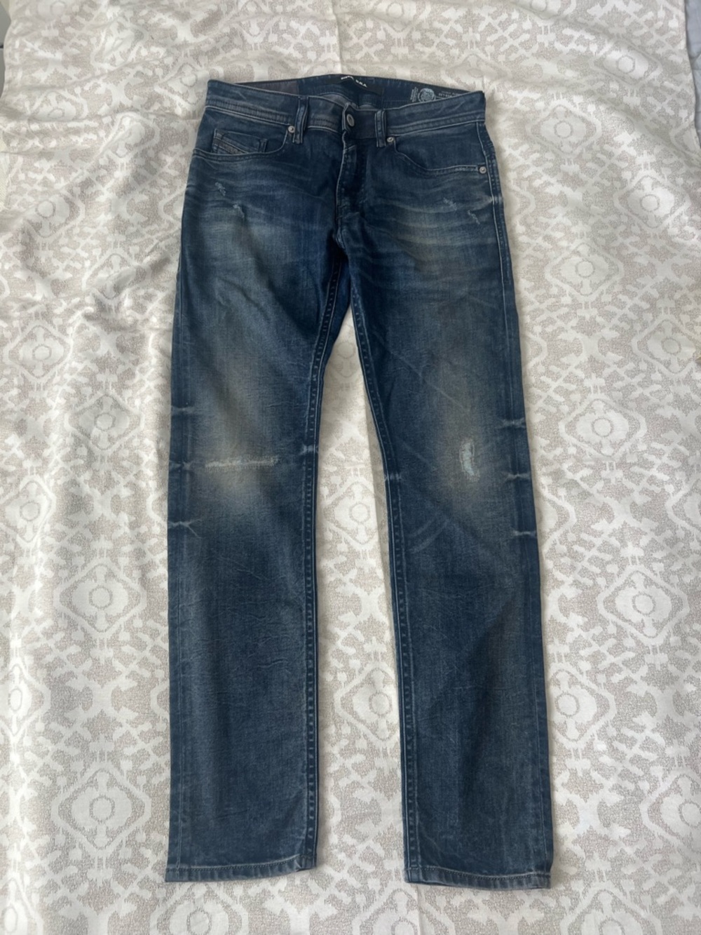 Men's Diesel W28-L30 THOMMER Slim-Skinny Dark Blue Distressed Jeans